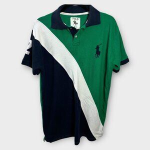 Polo Ralph Lauren Polo Shirt Embroidered Big Pony XL Green Blue Stripe Preppy